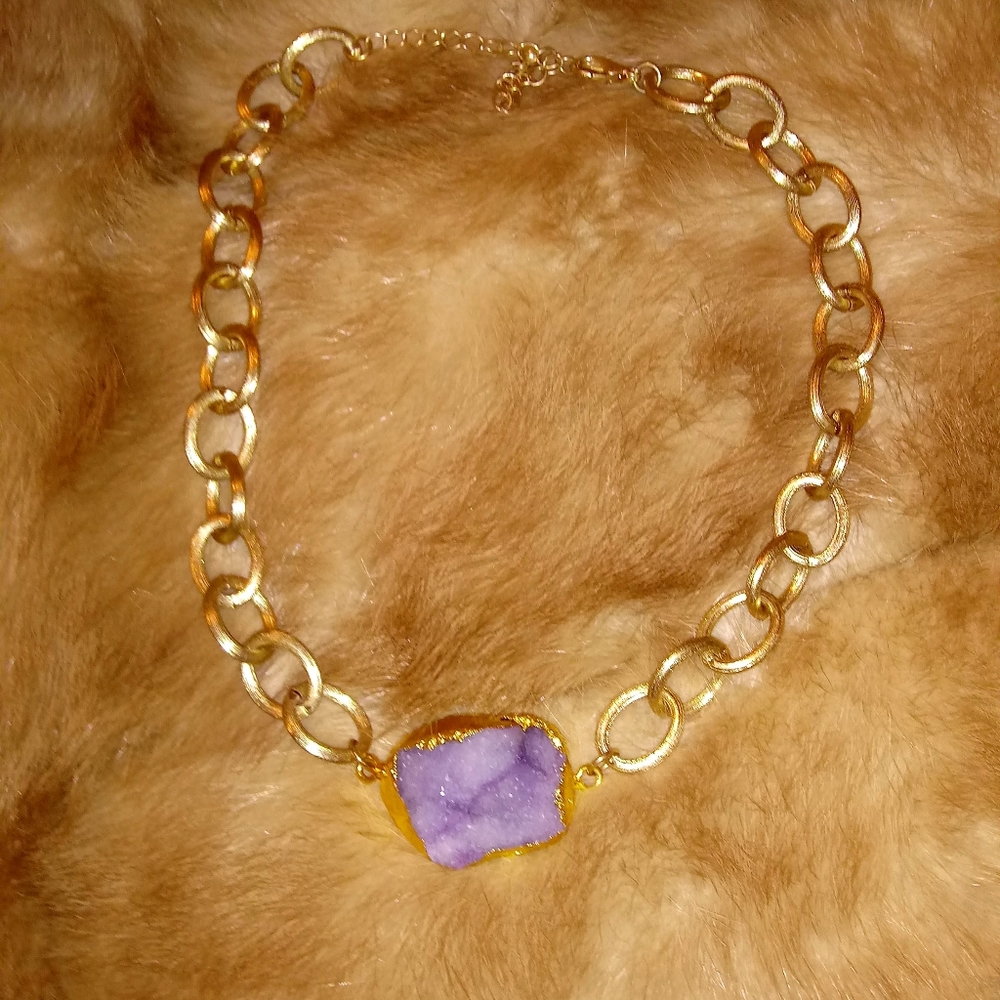 Amethyst Protection Gold Chain Necklace